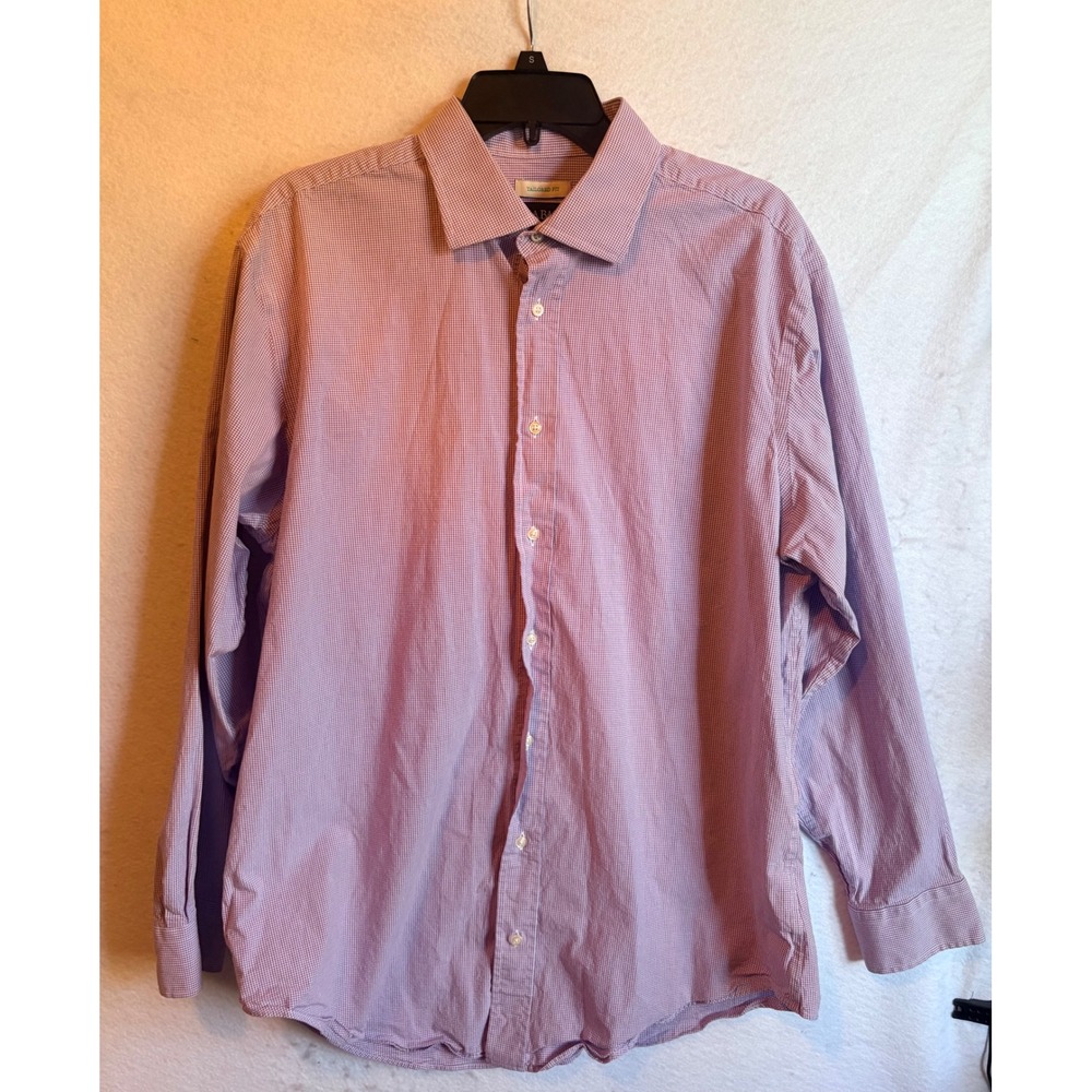 Jos A Bank Tailored Fit Dress Shirt Purple Gingham Check 17.5 34/35 Cotton
